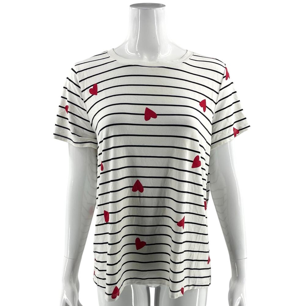 Torrid Super Soft Knit Womens Top Plus Size 1X White Black Red Striped Hearts